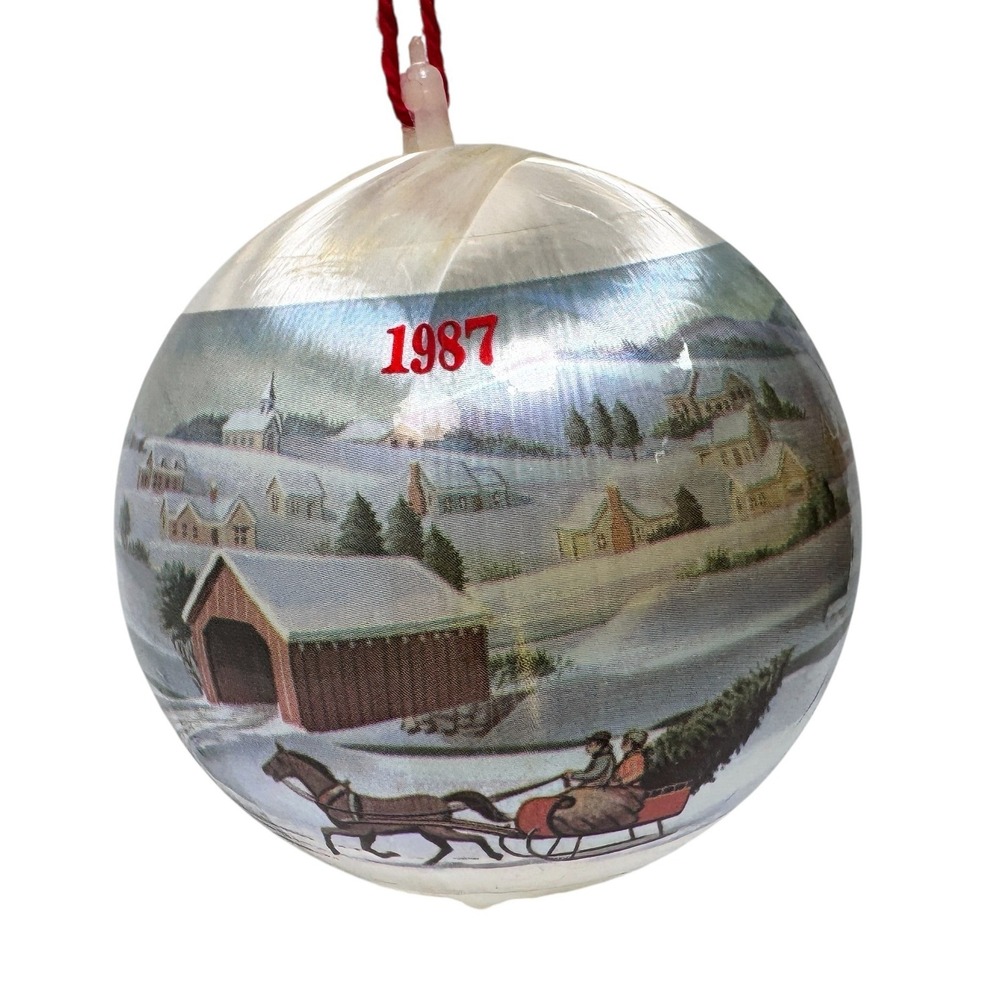 1987 Christmas Memories Collection Satin Unbreakable Ornament Sleigh Vintage